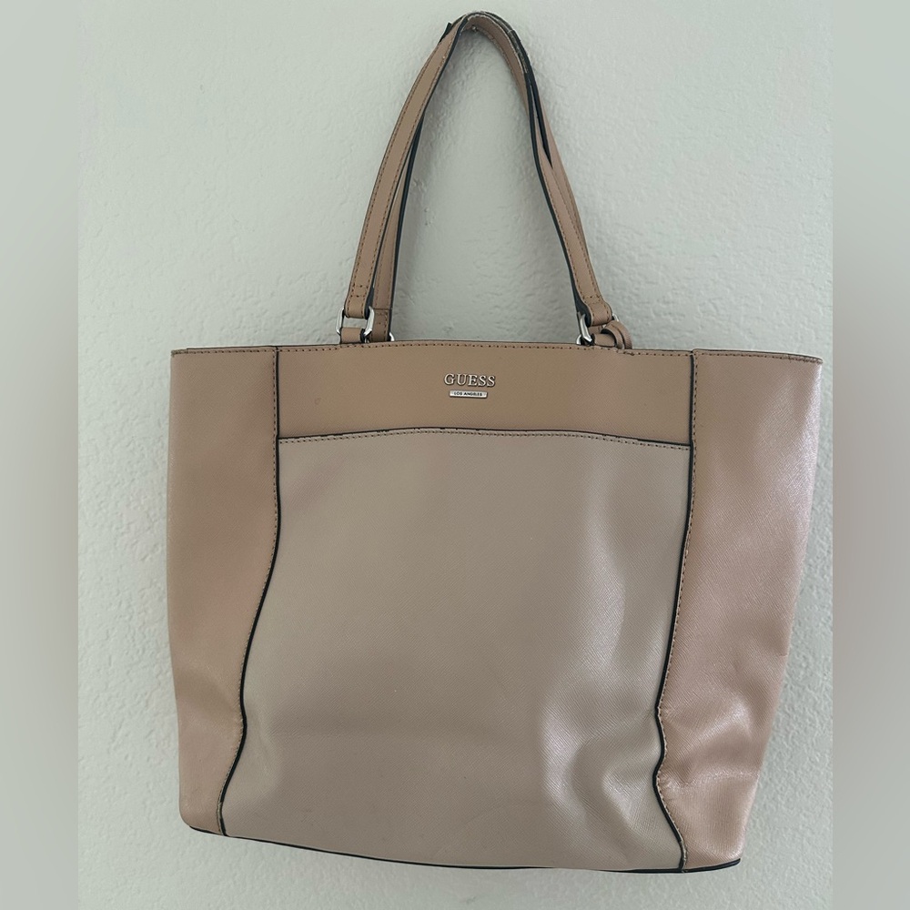 GUESS Beige and Tan Tote Bag